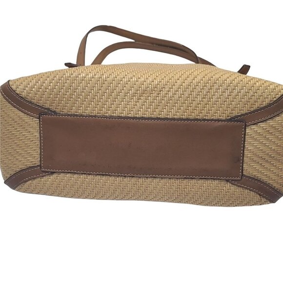 Fossil Woven Tan Shoulder Bag Leather Accents Striped Interior - Picture 5 of 11